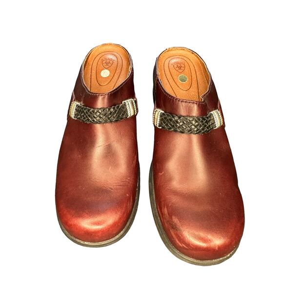 Ariat Burgundy Leather Western‎ Cowgirl Braided Slip On Mule Clogs Size 8 - Picture 3 of 11